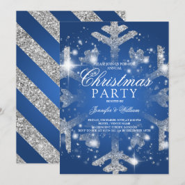 Silver Blue Glitzer Snowflake Weihnachten Weihnach Einladung