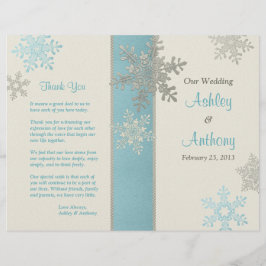 Silver Blue Ivory Snowflake Winter Wedding Program