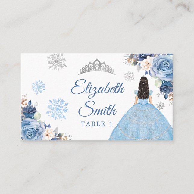 Silver Blue Magic Winter Snowflake Mis Quince Platzkarte (Vorderseite)