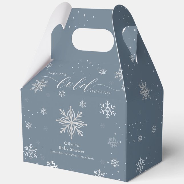 Silver Blue Magical Winter Snowflake Baby Shower  Geschenkschachtel (Vorderseite)