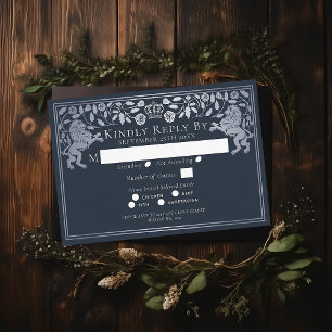 Silver Blue Medieval Lion Wedding RSVP Begleitkarte