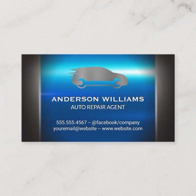 Silver Blue Metallic | Auto-Reparatur-Logo Visitenkarte (Vorderseite)