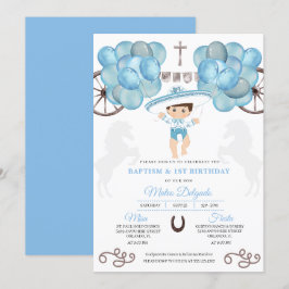 Silver & Blue Mexican Baby Boy Charro Taufe Einladung