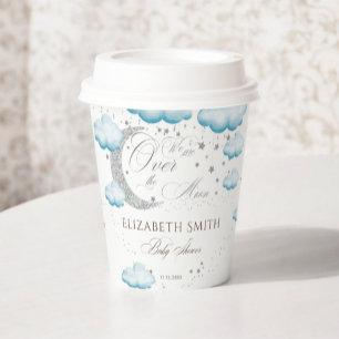 Silver Blue Over Moon Boy Baby Dusche Pappbecher