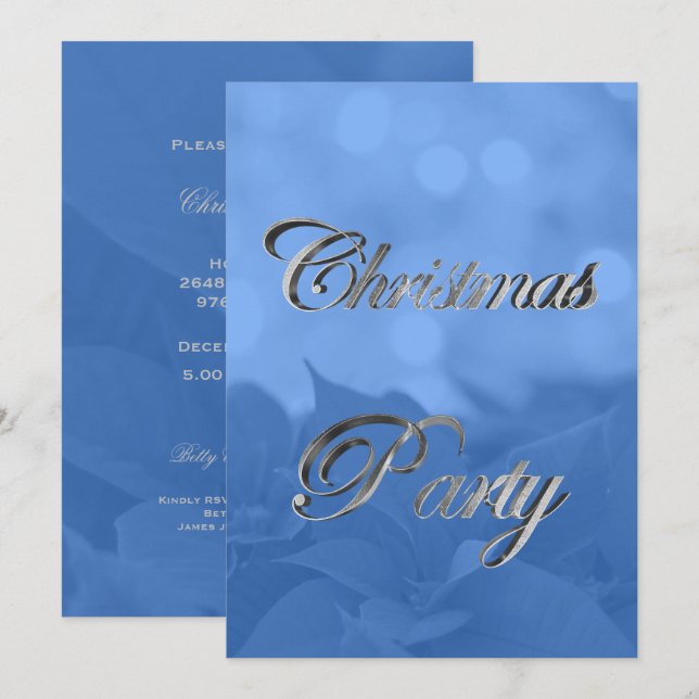 Silver Blue Poinsettia Weihnachtsfeier Party Einla Einladung (Vorne/Hinten)