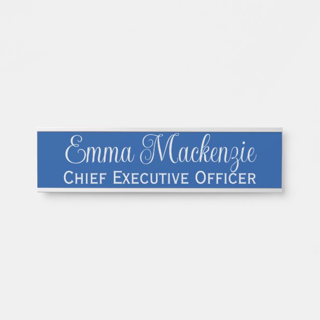 Silver Blue Script Door Sign for Office Türschild (Vorderseite )