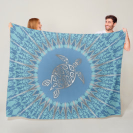 Silver Blue Sea Turtle And Mandala Fleecedecke