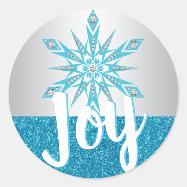 Silver Blue Snowflake JOLIday Weihnachten Runder Aufkleber (Vorderseite)