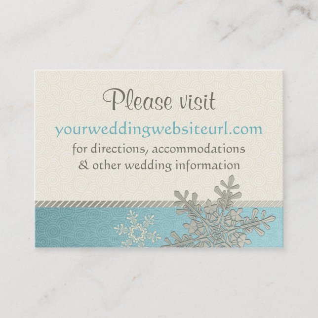Silver Blue Snowflake Wedding Website Beipackkarte Begleitkarte (Vorderseite)
