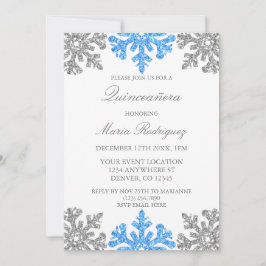 Silver Blue Snowflake Winter Quinceanera Einladung