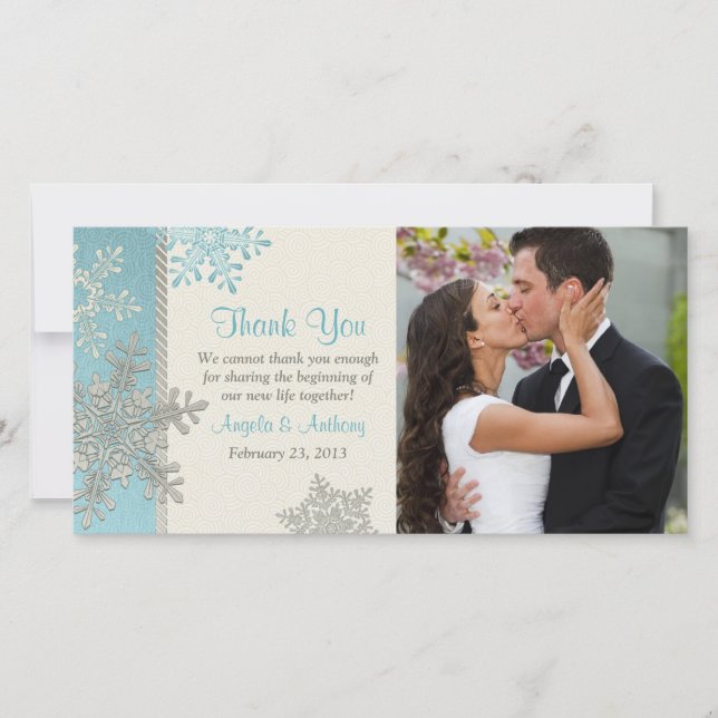 Silver Blue Snowflake Winter Wedding Danke (Vorderseite)