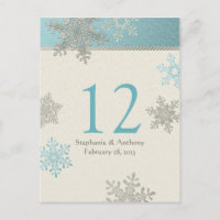 Silver Blue Snowflake Winter Wedding Table Card
