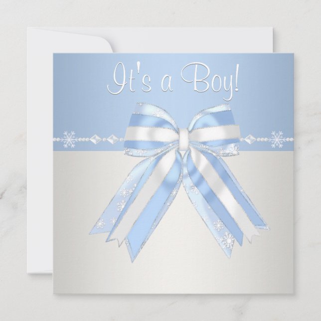 Silver Blue Snowflakes Baby Boy Shower Einladungen (Vorderseite)