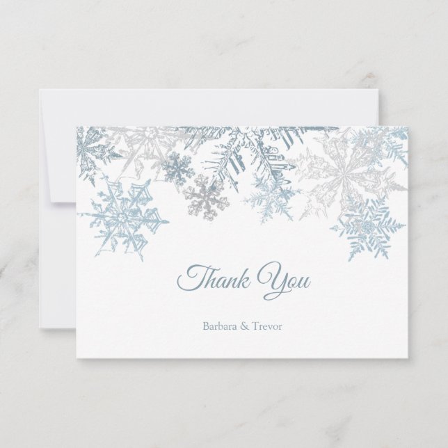 Silver Blue Snowflakes Weihnachten Winter Hochzeit Dankeskarte (Vorderseite)