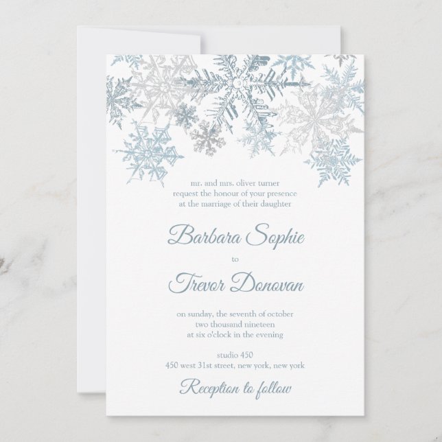 Silver Blue Snowflakes Weihnachten Winter Hochzeit Einladung (Vorderseite)