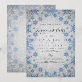 Silver Blue Snowflakes Winter Engagement Party Einladung