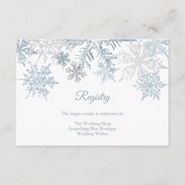 Silver Blue Snowflakes Winter Wedding Registry Begleitkarte (Vorderseite)