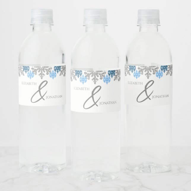 Silver Blue Snowflakes Winterhochzeit (Flaschen)