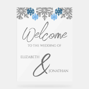 Silver Blue Snowflakes Winterhochzeit Acrylschild