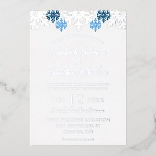 Silver Blue Snowflakes Winterhochzeit Folieneinladung