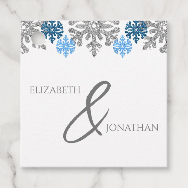 Silver Blue Snowflakes Winterhochzeit Geschenkanhänger (Vorderseite)