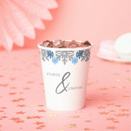 Silver Blue Snowflakes Winterhochzeit Pappbecher