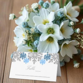 Silver Blue Snowflakes Winterhochzeit Platzkarte