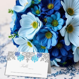 Silver Blue Snowflakes Winterhochzeit Platzkarte