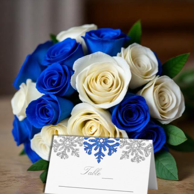 Silver Blue Snowflakes Winterhochzeit Platzkarte (Von Creator hochgeladen)