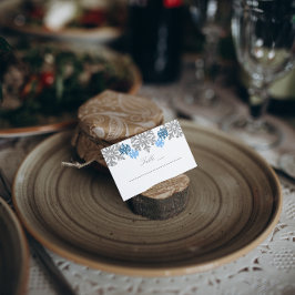 Silver Blue Snowflakes Winterhochzeit Platzkarte