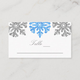 Silver Blue Snowflakes Winterhochzeit Platzkarte
