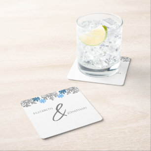Silver Blue Snowflakes Winterhochzeit Rechteckiger Pappuntersetzer