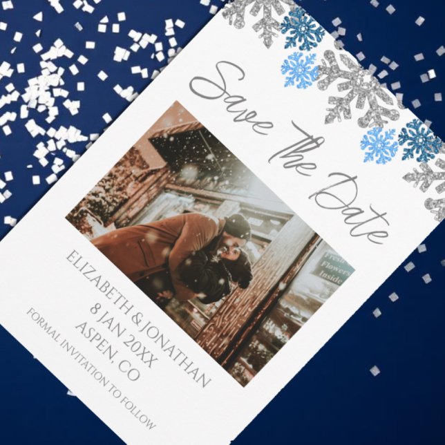 Silver Blue Snowflakes Winterhochzeit Save The Date (Von Creator hochgeladen)