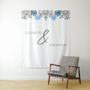 Silver Blue Snowflakes Winterhochzeit Wandteppich