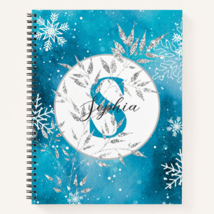 Silver Blue Sparkle Christmas Monogram Bullet Notizbuch