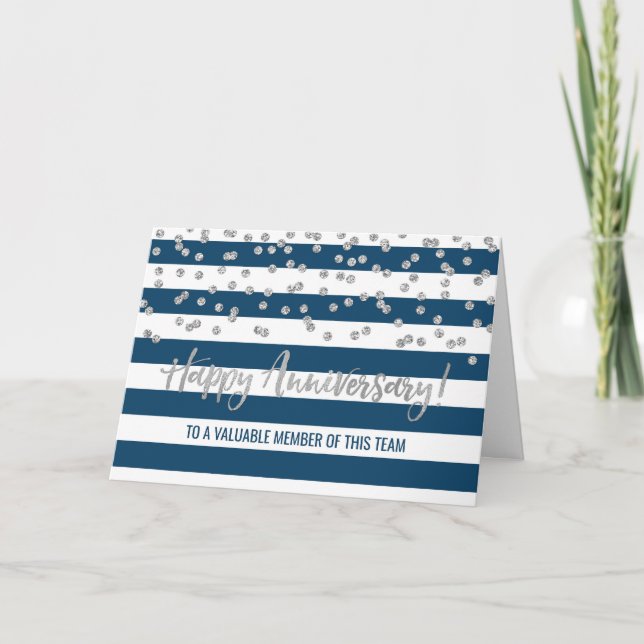 Silver Blue Stripes Anniversary Card Karte (Vorderseite)