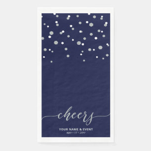 Silver Blue Stylish Script Confetti Cheers Party Serviette