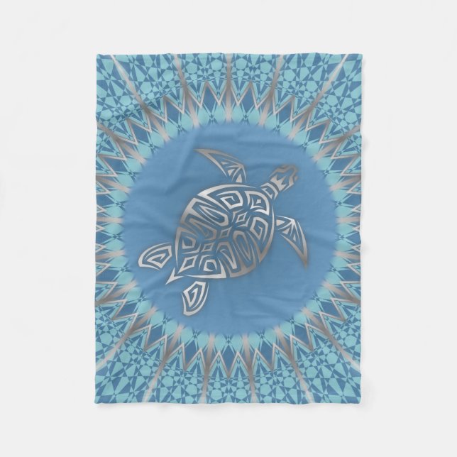 Silver Blue Turtle Mandala Animal Fleecedecke (Vorderseite)