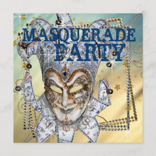 Silver Blue und Gold Masquerade Party Einladung