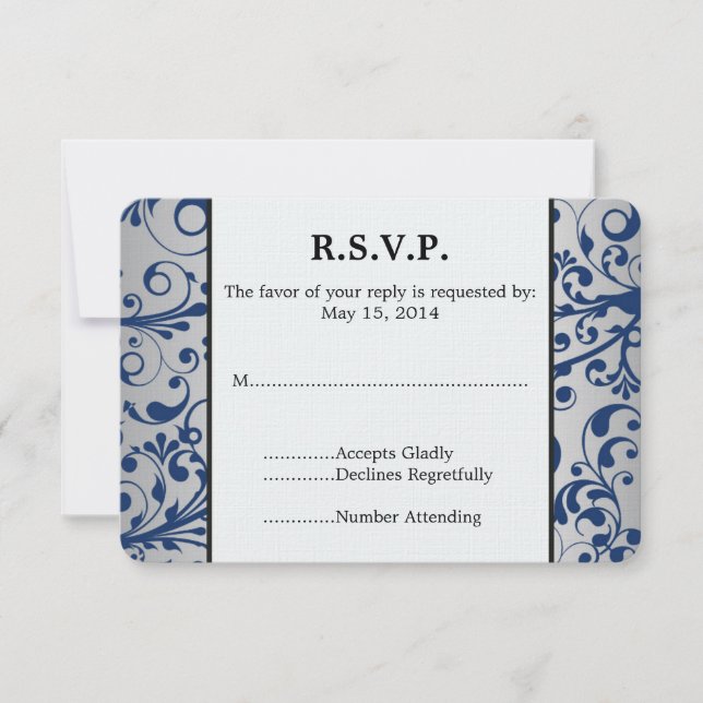 Silver Blue Wedding RSVP (Vorderseite)