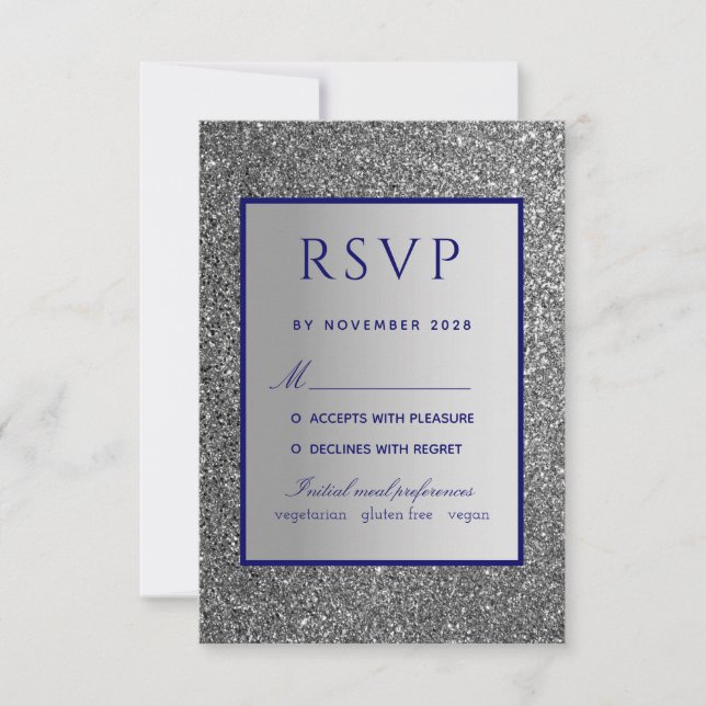 Silver Blue Wedding RSVP Card (Vorderseite)