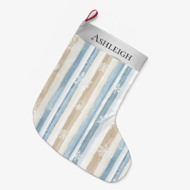 Silver Blue White Snowflakes Strips Weihnachten Großer Weihnachtsstrumpf