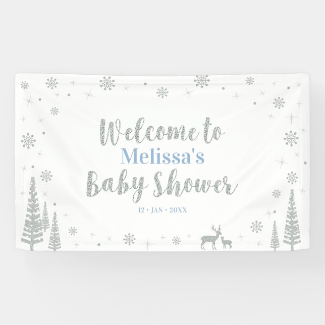 Silver & Blue Winter Boy Baby Dusche Willkommen Banner (Horizontal)