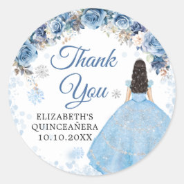Silver Blue Winter Snowflake Mis Quince Vielen Dan Runder Aufkleber