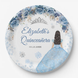 Silver Blue Winter Snowflake Quince Papierplatte Pappteller