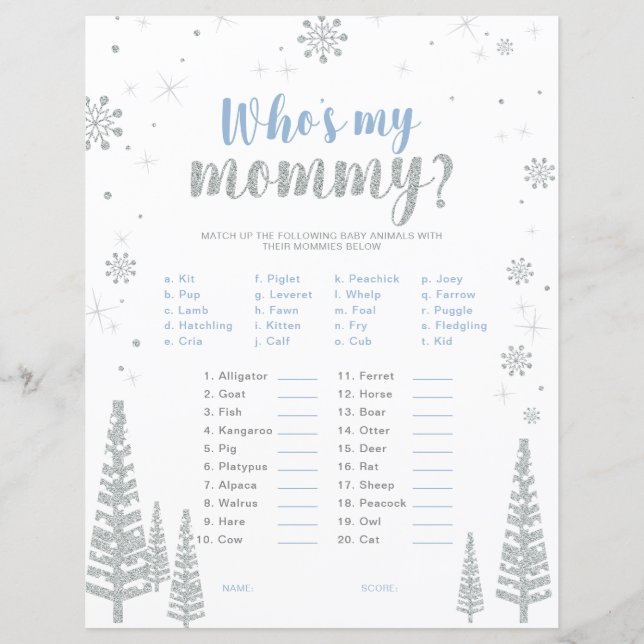 Silver & Blue Winter Wonderland Baby Showspiel (Vorderseite)