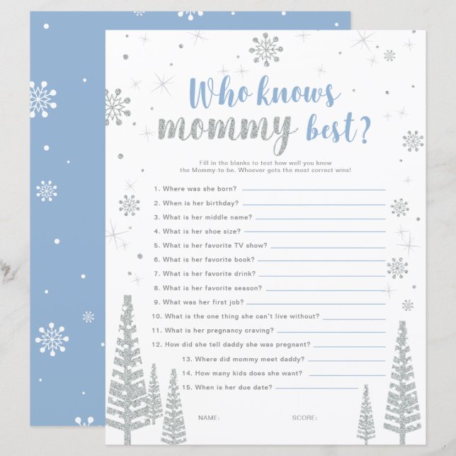 Silver & Blue Winter Wonderland Baby Showspiel (Vorne/Hinten)