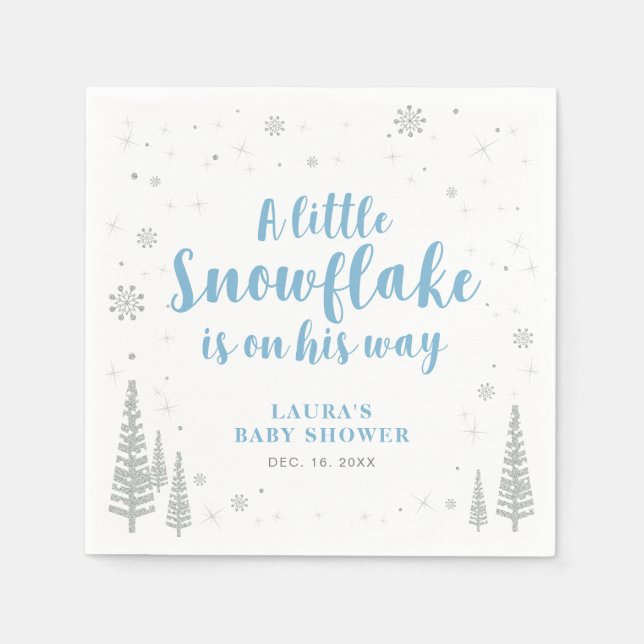 Silver & Blue Winter Wonderland Snow Baby Dusche Serviette (Vorderseite)