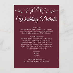 Silver Blüh Elegant Burgundy Wedding Details Begleitkarte