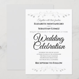 Silver Blüh Floral Imitats Foil Wedding Einladung